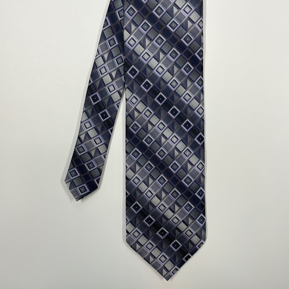Chereskin Grey Purple Geometric Silk Blend Necktie Mens OS